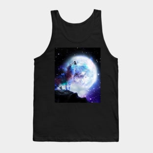 Cosmic Space Wolf Wolves Howling At Moon Tank Top